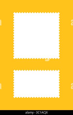 Postage stamp frames stickers. White empty borders, backdrops for postcards, letters. Rectangular, square vintage stamps. Flat tags, labels, coupons Stock Vector