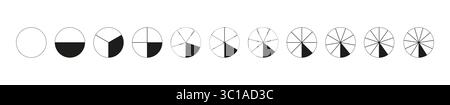 Set of pie, pizza charts. Many number of sectors divide the circle on equal parts from 1 to 11. Segmented charts. Segments infographic. Diagram wheel Stock Vector