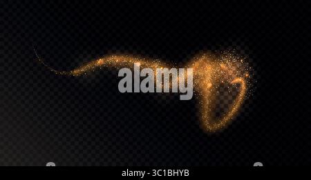 Abstract glowing beam with golden sparkles and shimmer. Isolated vector on transparent background Stock Vector