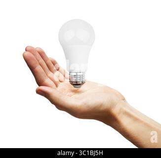 Diode lamp in a hand, isolated on white background Stock Photo