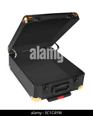 Opened Black suitcase isolated on white background Stock Photo