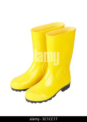 Yellow rubber boots isolated on white background Stock Photo