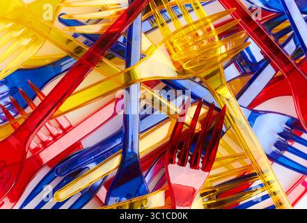 Set of colored plastic forks close-up Stock Photo