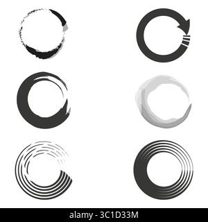 Stylized circle borders. Brush round frames. Vector abstract rings. Minimal black and gray shapes. Stock Vector