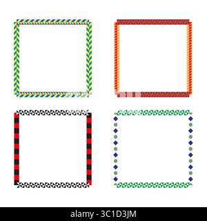 Colorful square patterns. Geometric triangle borders. Vector vibrant frames. Decorative outline symbols. Stock Vector