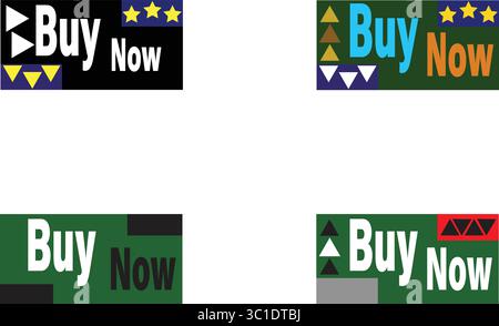 Modern buy now label button vector in green and black for ecommerce sale promotion and shopping ads Stock Vector
