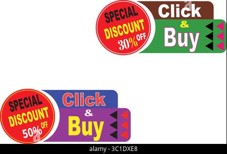 Click and buy discount label vector with 50 percent off flash sale icon for digital ads and shop ui Stock Vector