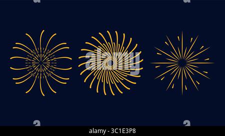 Abstract fireworks on a Dark Blue Background. Design for New Year Christmas wedding festival birthday national holiday and advertising campaign. For postcard poster banner animation. Stock Vector