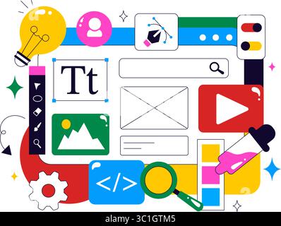 Ui Ux Design Vector Illustration Featuring Application and Software Website Development with App Coding in a Flat Style Cartoon Background Stock Vector