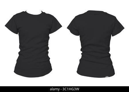 Black plain short sleeve t-shirt front and back view on white background. Casual blank apparel mockup for fashion, or print design presentation. Isola Stock Photo