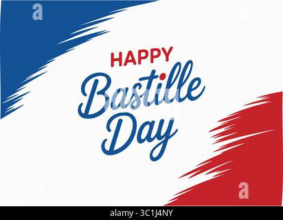 Happy Bastille Day Vector Banner with French Flag Brush Strokes Stock Vector