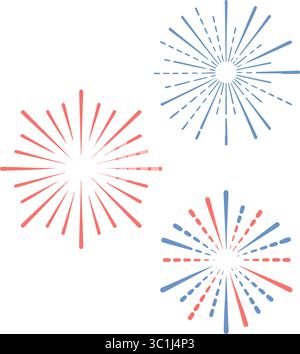 Stylized Patriotic Fireworks & Starburst Vector Set Stock Vector