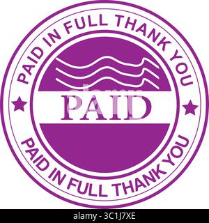 "Paid in Full, Thank You" Stamp Purple Vector Seal for Invoices Stock Vector