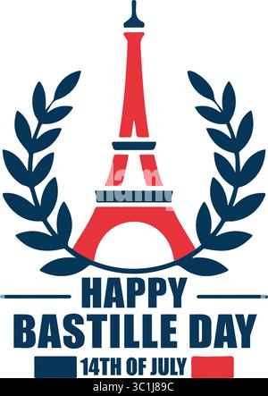 Bastille Day Logo Stylized Eiffel Tower with Laurel Wreath Stock Vector