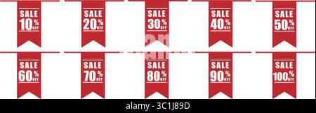 Vector Sale Tag Set Red Ribbons with Percentage Discounts Stock Vector