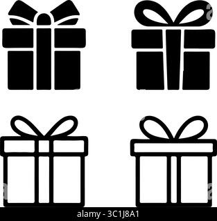 Gift Box Icon Set  Vector Present Silhouettes & Outlines Stock Vector