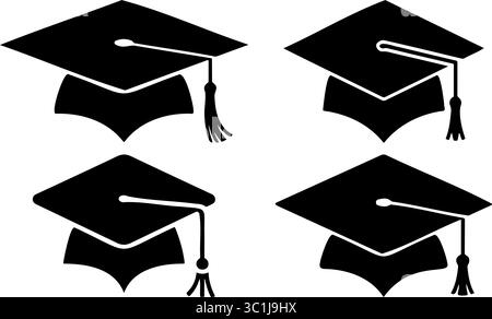 Graduation Cap Vector Icon Set  Mortarboard Silhouettes Stock Vector