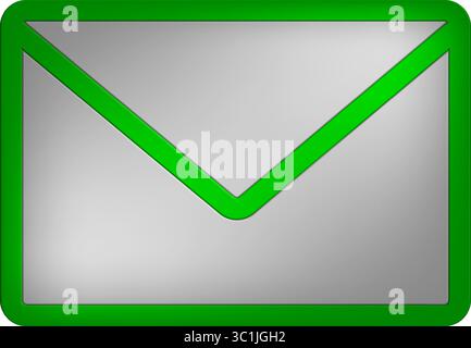 Green and Silver 3D Email Icon - Glossy Envelope Message Symbol Stock Vector