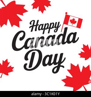 Happy Canada Day Greeting with Flag and Maple Leaves Stock Vector