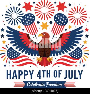 Patriotic Eagle 4th of July Celebration Illustration Stock Vector