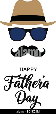 Happy Father's Day Greeting Card with Hat and Moustache Stock Vector