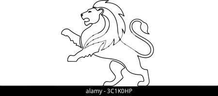 Heraldic Lion Rampant Line Art Logo Stock Vector