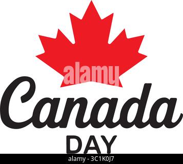 Happy Canada Day Logo with Red Maple Leaf Stock Vector