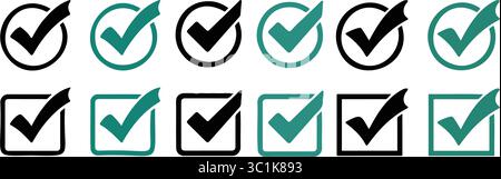 Check Mark Seamless Pattern Green and Black Verified Circle and Square Checkbox Vector Background for Audit, Survey, Task Management, and Approval Stock Vector
