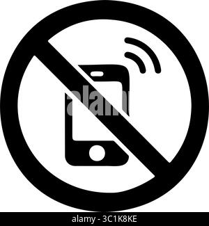 No Mobile Phone Allowed Prohibition Sign - Turn Off Cell Phone Vector Icon for Quiet Zones, Exams, Hospitals, and Secure Areas Isolated on White Stock Vector
