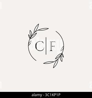 Letter CF wedding monogram logo design with simple natural circle leaf frame vector graphic Stock Vector