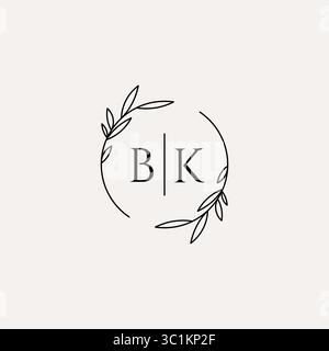 Letter BK wedding monogram logo design with simple natural circle leaf frame vector graphic Stock Vector