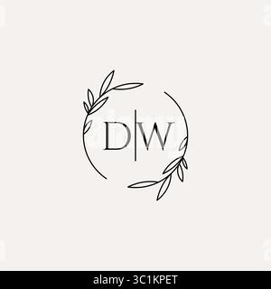 Letter DW wedding monogram logo design with simple natural circle leaf frame vector graphic Stock Vector
