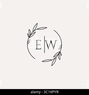 Letter EW wedding monogram logo design with simple natural circle leaf frame vector graphic Stock Vector