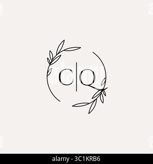 Letter CQ wedding monogram logo design with simple natural circle leaf frame vector graphic Stock Vector