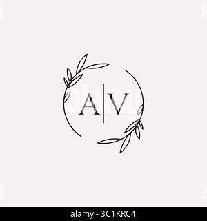 Letter AV wedding monogram logo design with simple natural circle leaf frame vector graphic Stock Vector