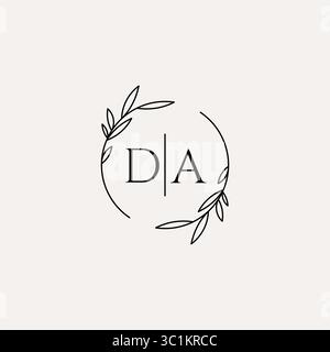 Letter DA wedding monogram logo design with simple natural circle leaf frame vector graphic Stock Vector
