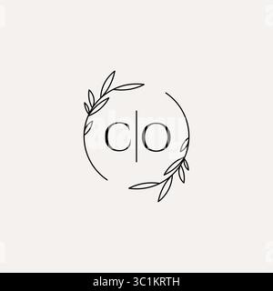 Letter CO wedding monogram logo design with simple natural circle leaf frame vector graphic Stock Vector