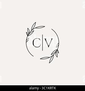 Letter CV wedding monogram logo design with simple natural circle leaf frame vector graphic Stock Vector