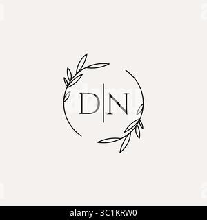 Letter DN wedding monogram logo design with simple natural circle leaf frame vector graphic Stock Vector
