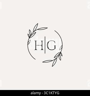 Letter HG wedding monogram logo design with simple natural circle leaf frame vector graphic Stock Vector