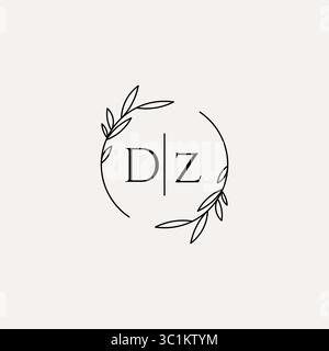 Letter DZ wedding monogram logo design with simple natural circle leaf frame vector graphic Stock Vector