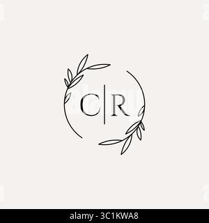Letter CR wedding monogram logo design with simple natural circle leaf frame vector graphic Stock Vector