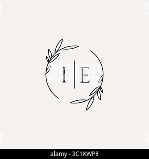 Letter IE wedding monogram logo design with simple natural circle leaf frame vector graphic Stock Vector