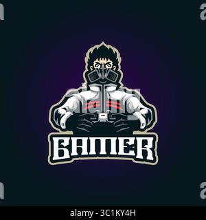 Gamer mascot logo design vector with modern illustration concept style for badge, emblem and t shirt printing. Gamer illustration for sport and esport. Stock Vector