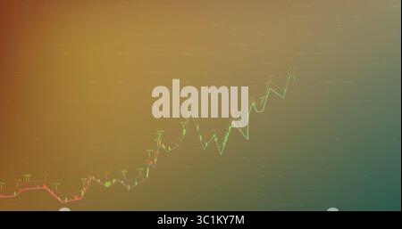 Displaying financial line chart on digital trading screen, with green-red segments and data markers Stock Photo