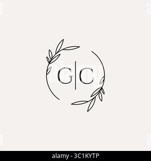Letter GC wedding monogram logo design with simple natural circle leaf frame vector graphic Stock Vector