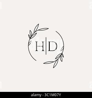 Letter HD wedding monogram logo design with simple natural circle leaf frame vector graphic Stock Vector