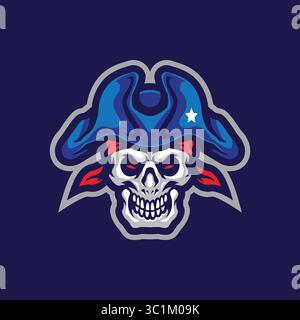 Skull patriot mascot logo design vector with modern illustration concept style for badge, emblem and t shirt printing. Skull patriot illustration. Stock Vector