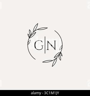 Letter GN wedding monogram logo design with simple natural circle leaf frame vector graphic Stock Vector