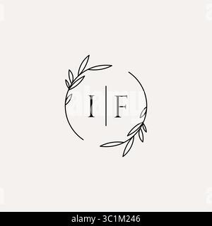 Letter IF wedding monogram logo design with simple natural circle leaf frame vector graphic Stock Vector